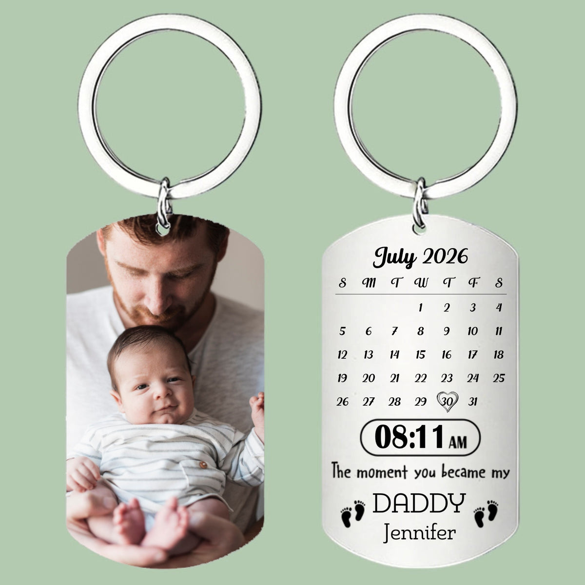 Custom Photo Memory Calendar The Day You Became My Family Metal Keychain