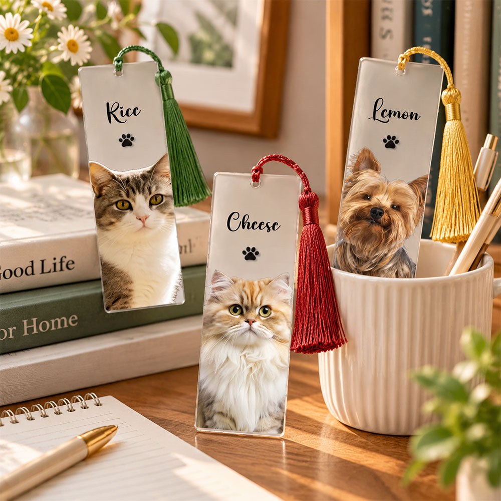 Personalized Acrylic Pet Photo Bookmark with Tassel for Pet Lovers, Birthday Gift