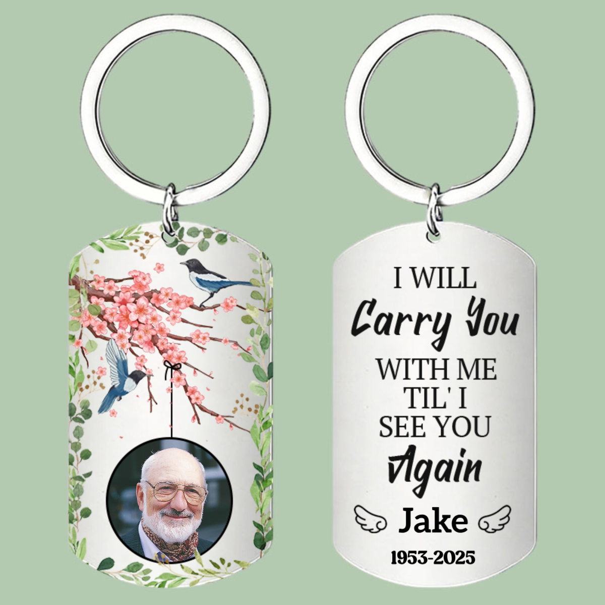 Personalized Memorial Keychain, Custom Photo & Quote Stainless Steel Dog Tag, Sympathy Gift for Grieving Family & Friends, Bereavement Occasion