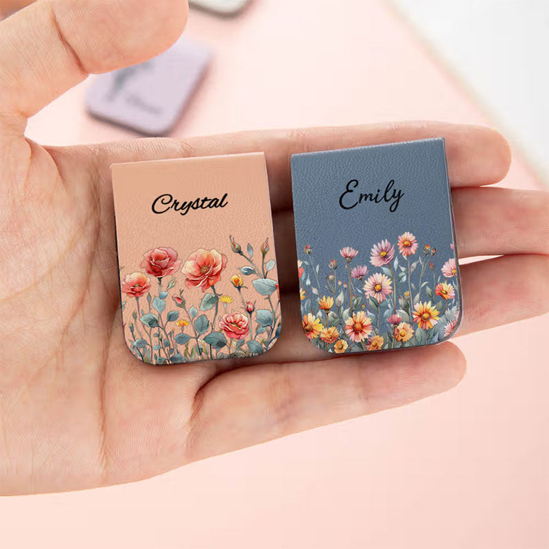 Personalized Leather Bookmark, Custom Name Birth Flower Month Magnetic Book Accessory, Gift for Reader Teacher Graduation Birthday