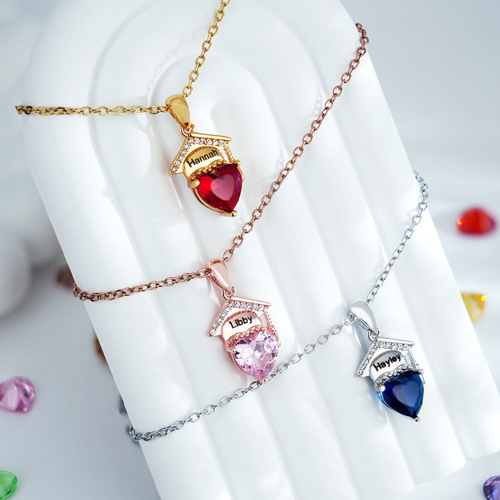Personalized Graduation Cap Heart-Shaped Pendant Necklace, Custom With Name and Birthstone, Women's Necklace, Graduation Gift, Perfect For Friends and Family.