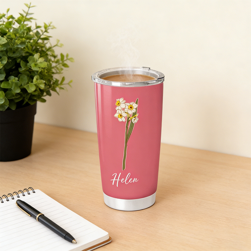 Personalized Birthday Flower, Name & Font Custom Insulated Travel Tumbler, Gift for Women/Men/Kids – Ideal for Birthdays, Holidays, Daily Use, Office, Travel