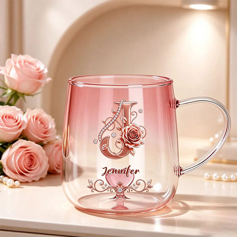 Personalized Glassware with Floral and Letter Designs, Custom Name, Ideal Gift for Family, Friends and Couples
