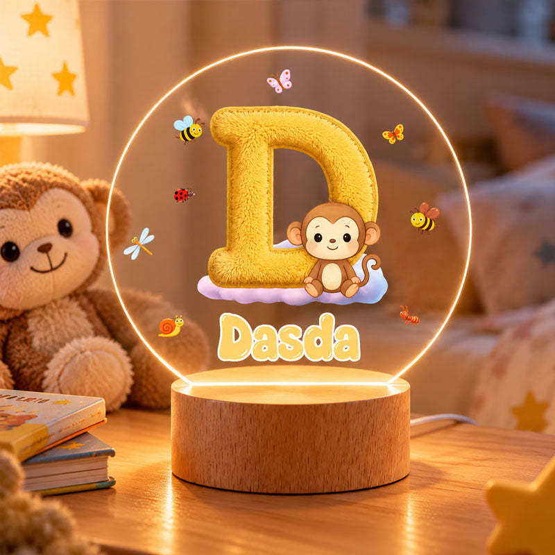 Personalized Cute Animal LED Night Light with Wooden Base, Custom Name, Kids Home Decor, Perfect Back to School and Birthday Gift