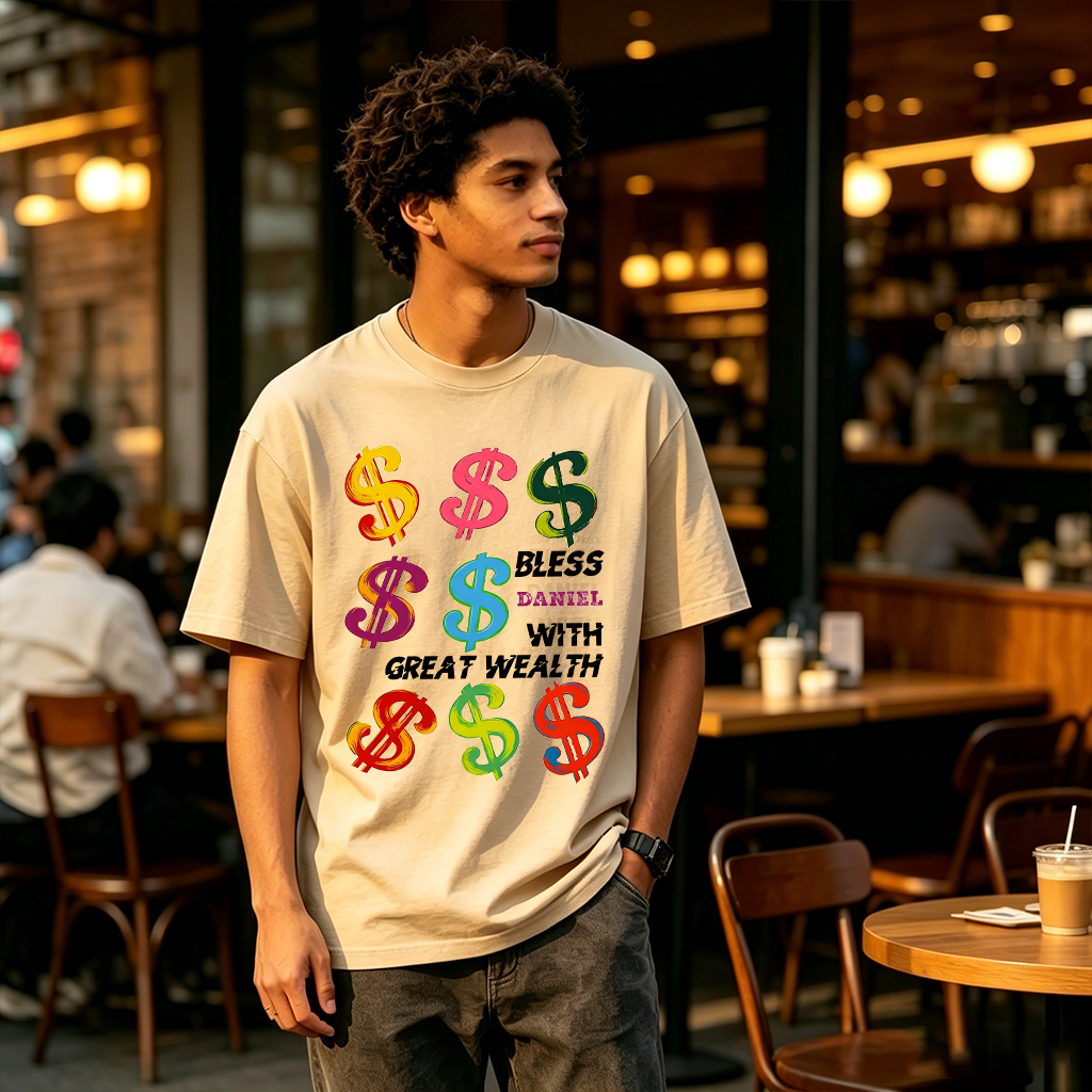 Personalized Wealth Blessing T-Shirt Design, Custom Name Dollar Print Shirt, The Thoughtful Gift For Anyone Chasing Goals