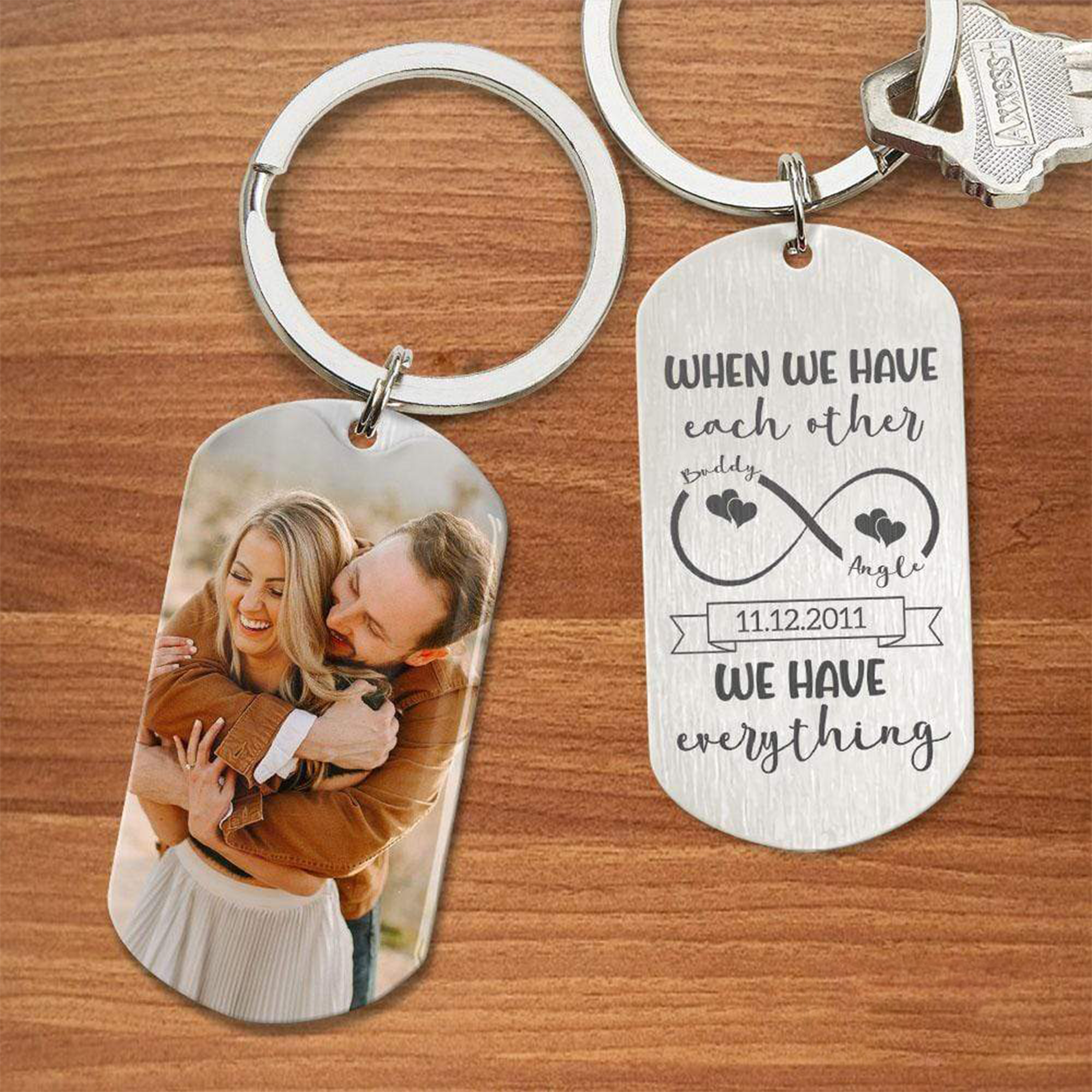 Personalized Couple Photo & Infinity Quote Design, Custom Engraved Metal Keychain, Perfect Gift For Lovers