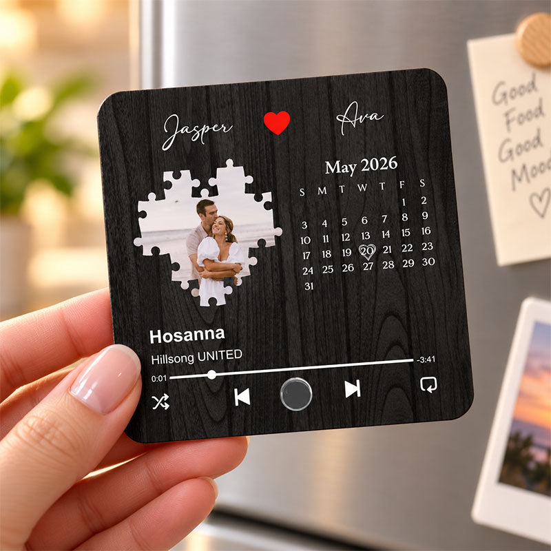 Custom Photo Music Calendar Acrylic Fridge Magnet, Personalized Couple Keepsake Gift for Anniversary, Valentine's Day, and Christmas