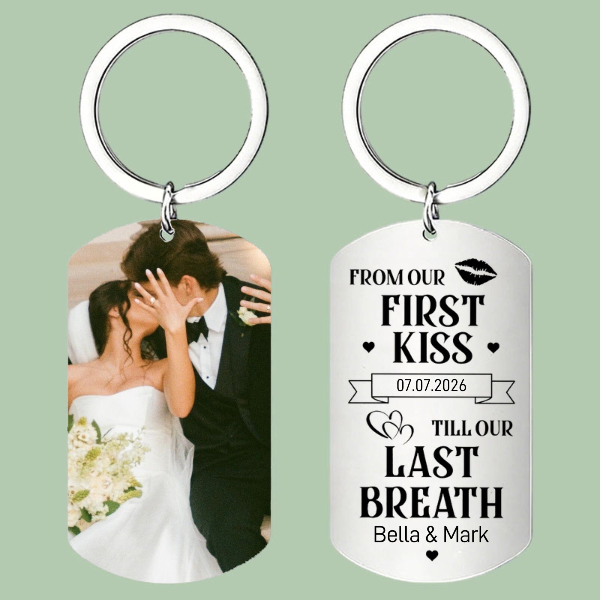 Personalized Couple Photo Engraved Design, Custom Stainless Steel Keychain, The Perfect Gift For Lovers & Newlyweds