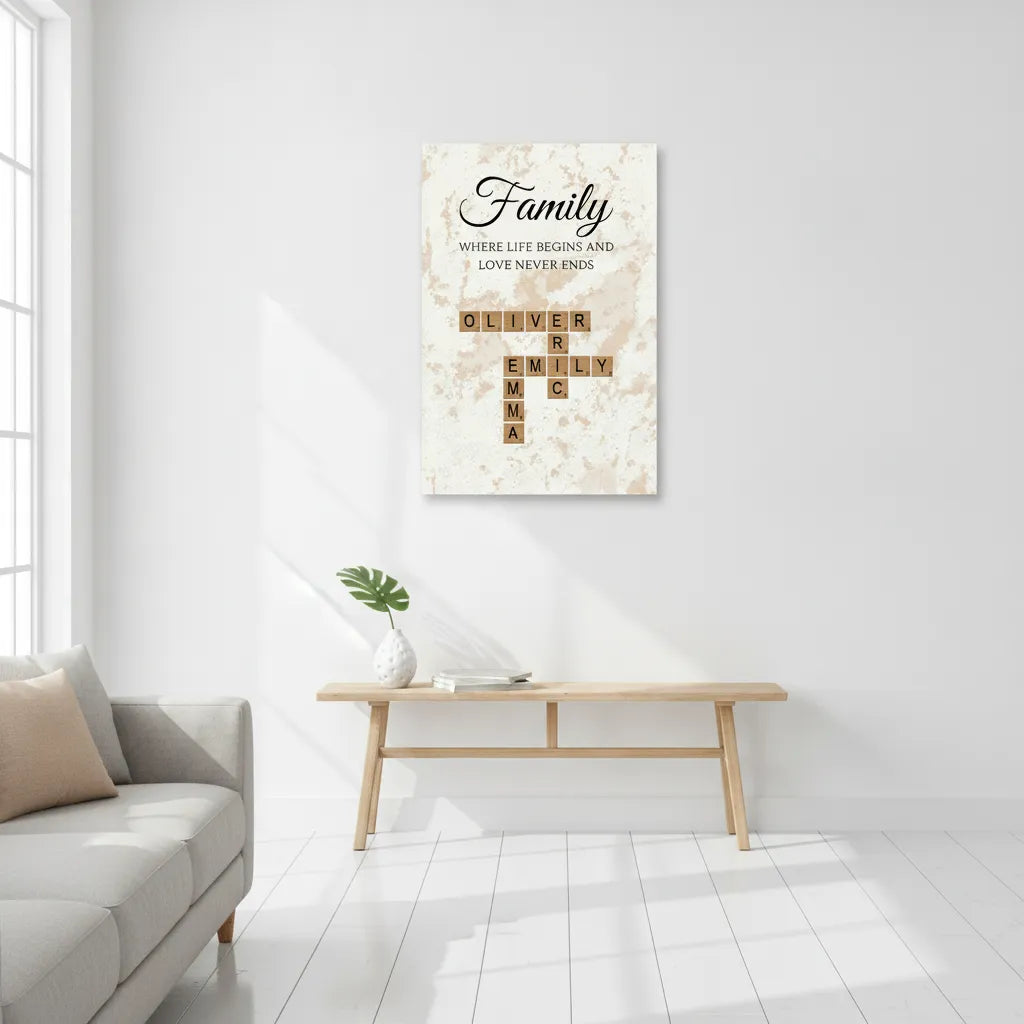 Personalised Family Where Life Begins and Love Never Ends Crossword Rolled Poster