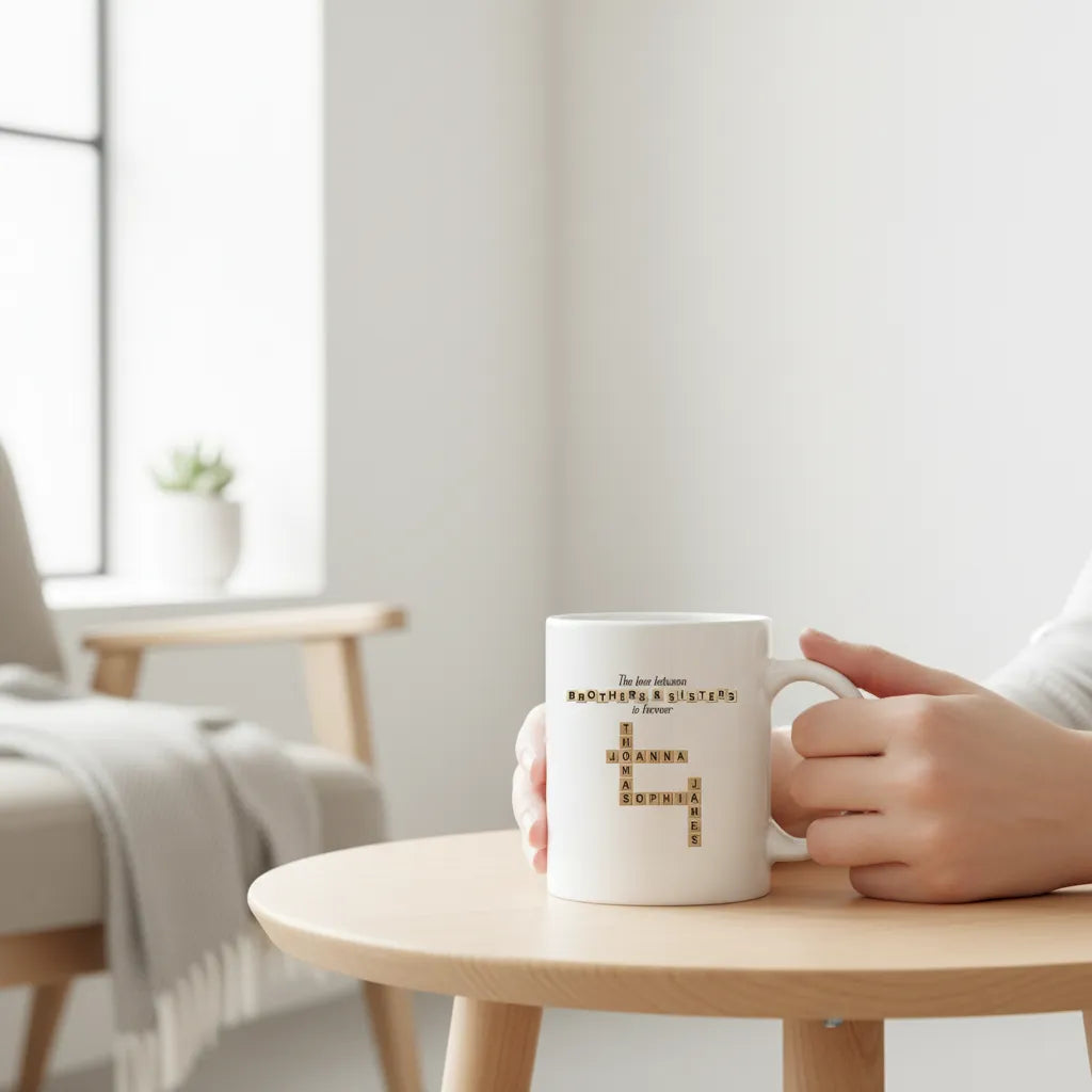 The Love Between Brothers & Sisters Is Forever Crossword Art Personalized Mug Perfect Gift for Siblings, Brothers & Sisters