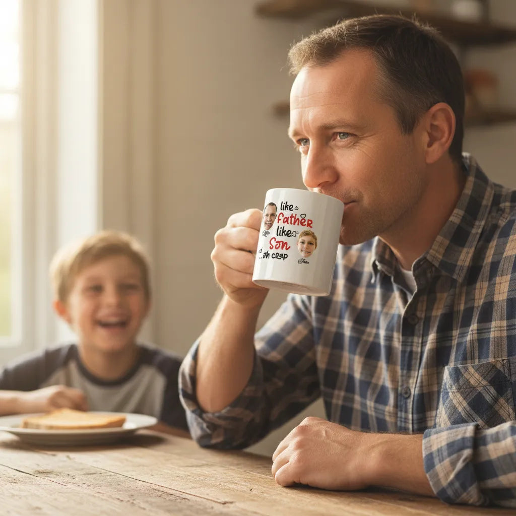 Personalized Custom-Made "Like Father Like Son" Mugs Are Perfect Gifts For Your Father On Father's Day Or On His Birthday, Conveying The Deepest Affection