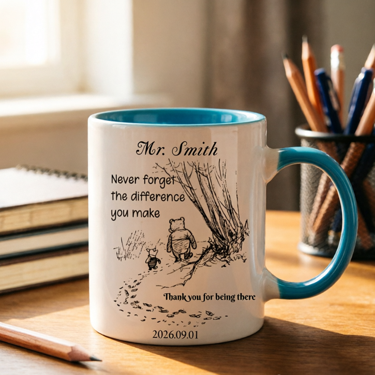 Personalized Two-Tone Back-to-School Mug with Quote "Never Forget the Contributions You Have Made", Thoughtful Appreciation Gift for Teachers and Friends