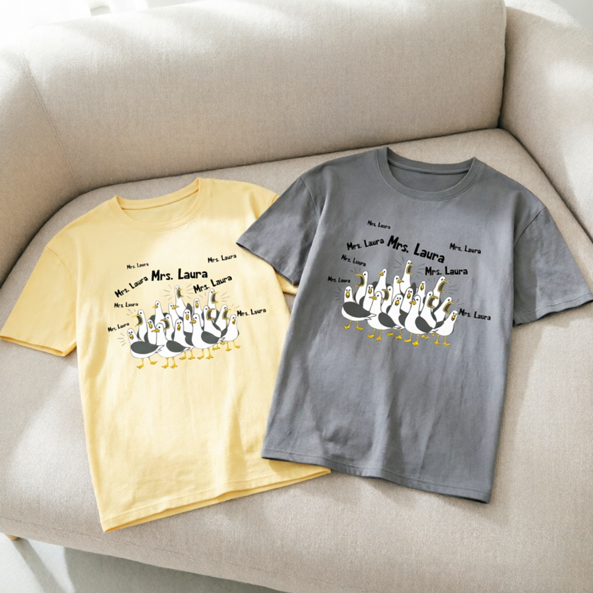 Personalized Custom Teacher Name Shirt, Featuring Seagull Design Elements. The Most Special Gift For Teachers.