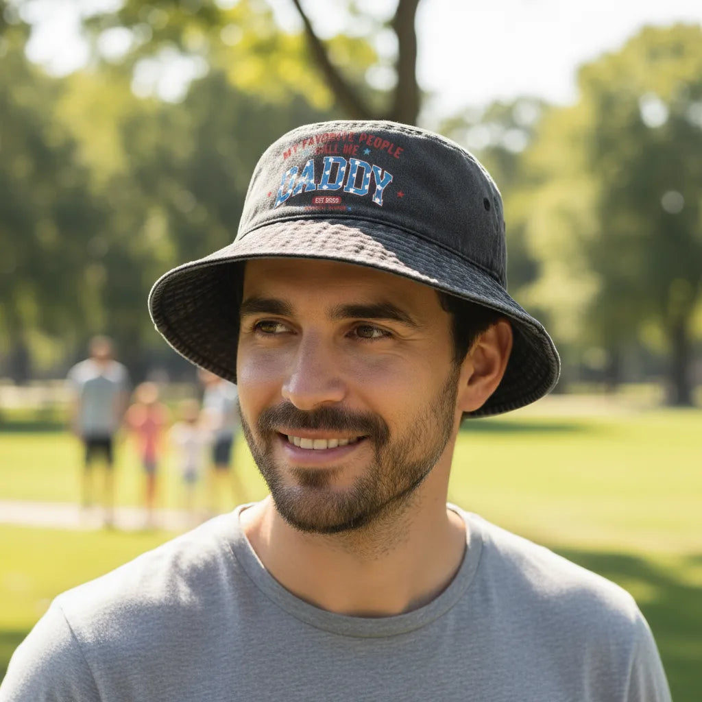 Personalized Patriotic Daddy Design, Custom Washed Bucket Hat, The Perfect Gift For Dad