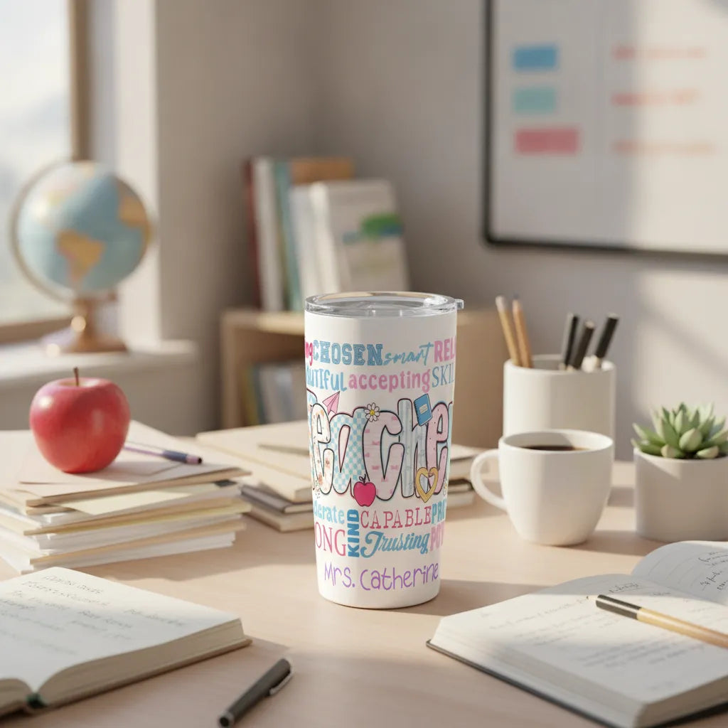 Personalized Teacher Tumbler, Custom Teacher Appreciation Gift, Teacher Life Stainless Steel Travel Mug, End of Year Gift for Teacher, Custom Name Cup