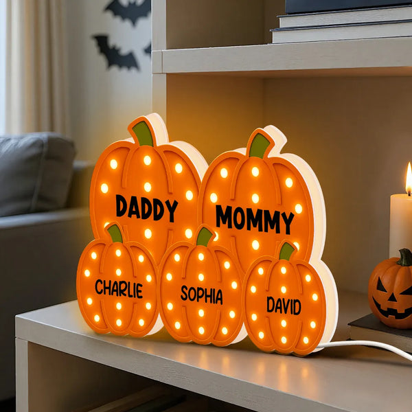 Pumpkin Acrylic Light Box Featuring Family Theme, Heartwarming Gift for Family, Halloween & Home Decor