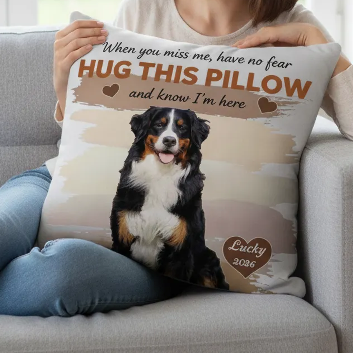 Personalized Custom Photo Throw Pillow, "When You Miss Me, Just Hold It," A special gift for pet lovers
