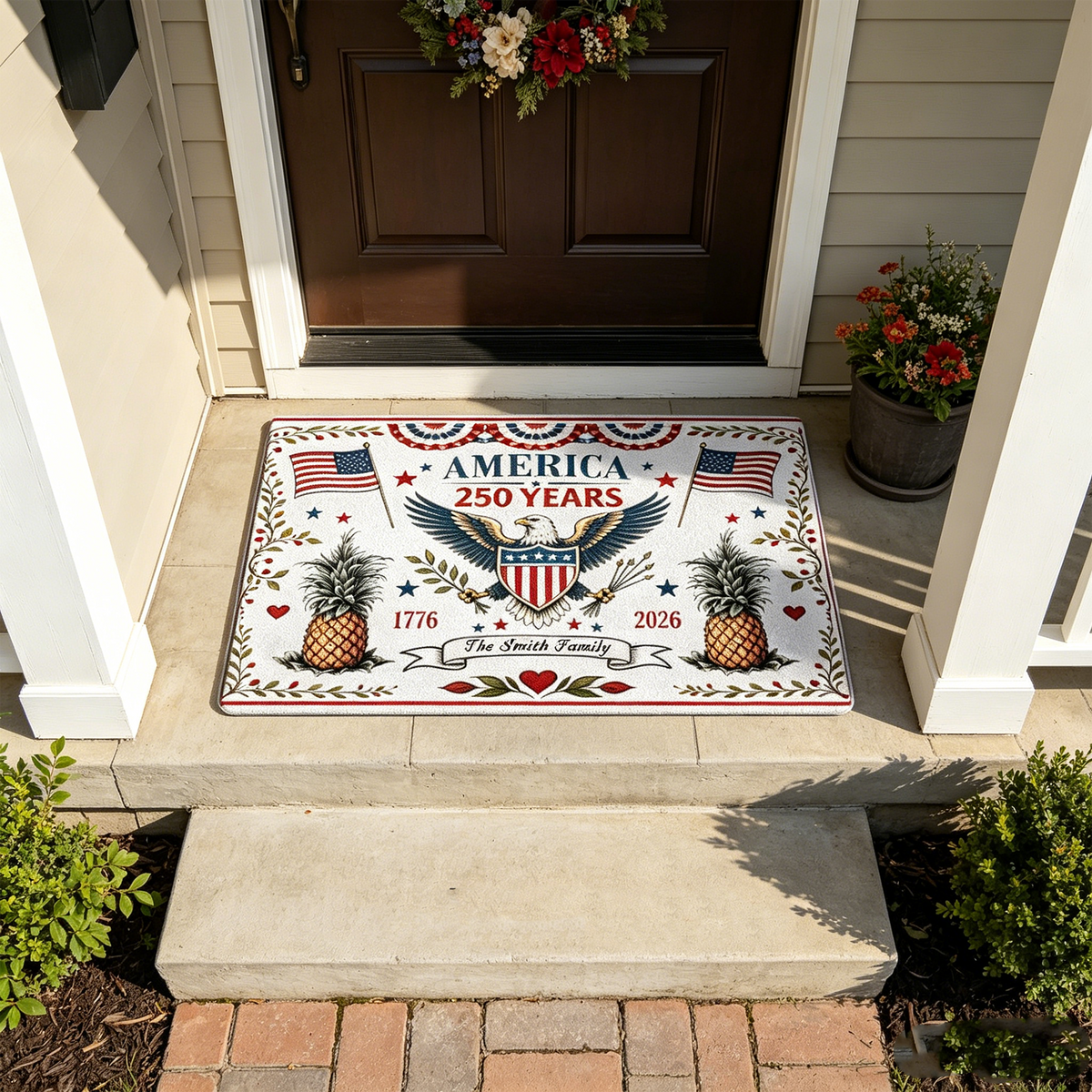 Personalized Custom-made Floor Mats, Allowing Customization Of Family Names. An Ideal Gift For Family Members Or Friends On Independence Day