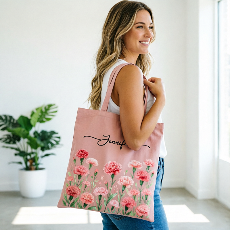 Personalized custom birthday month flower canvas bag ,Suitable as a birthday gift for teachers, classmates and family members