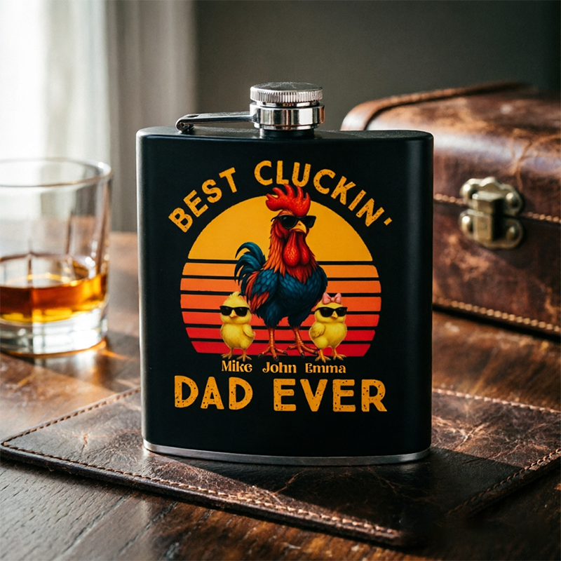 Personalized custom "Best Dad Ever" Wine Bottle, Featuring A Rooster Design Element, Expressing The Child's Love For Their Father. A Unique Father's Day Gift For Fathers Or Grandfathers