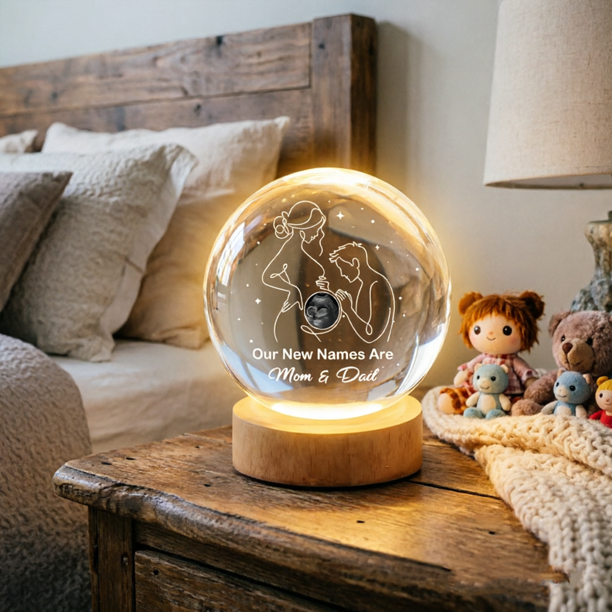 Personalized Custom Crystal Ball Night Light, A Special Gift For The Expectant Father And Mother