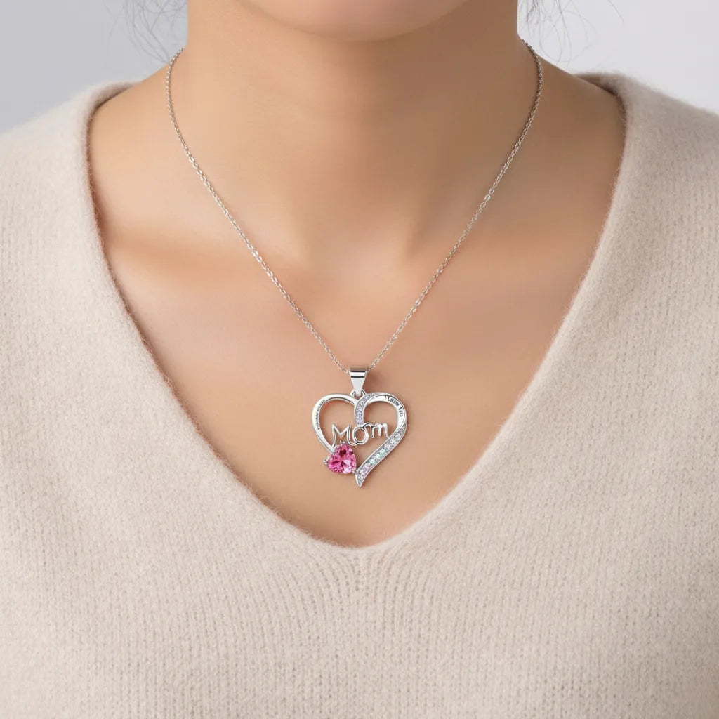 Custom Mom Necklace with Birthstone & Tex for Mom Perfect Gift for Mother's Day, Birthday or Just Because