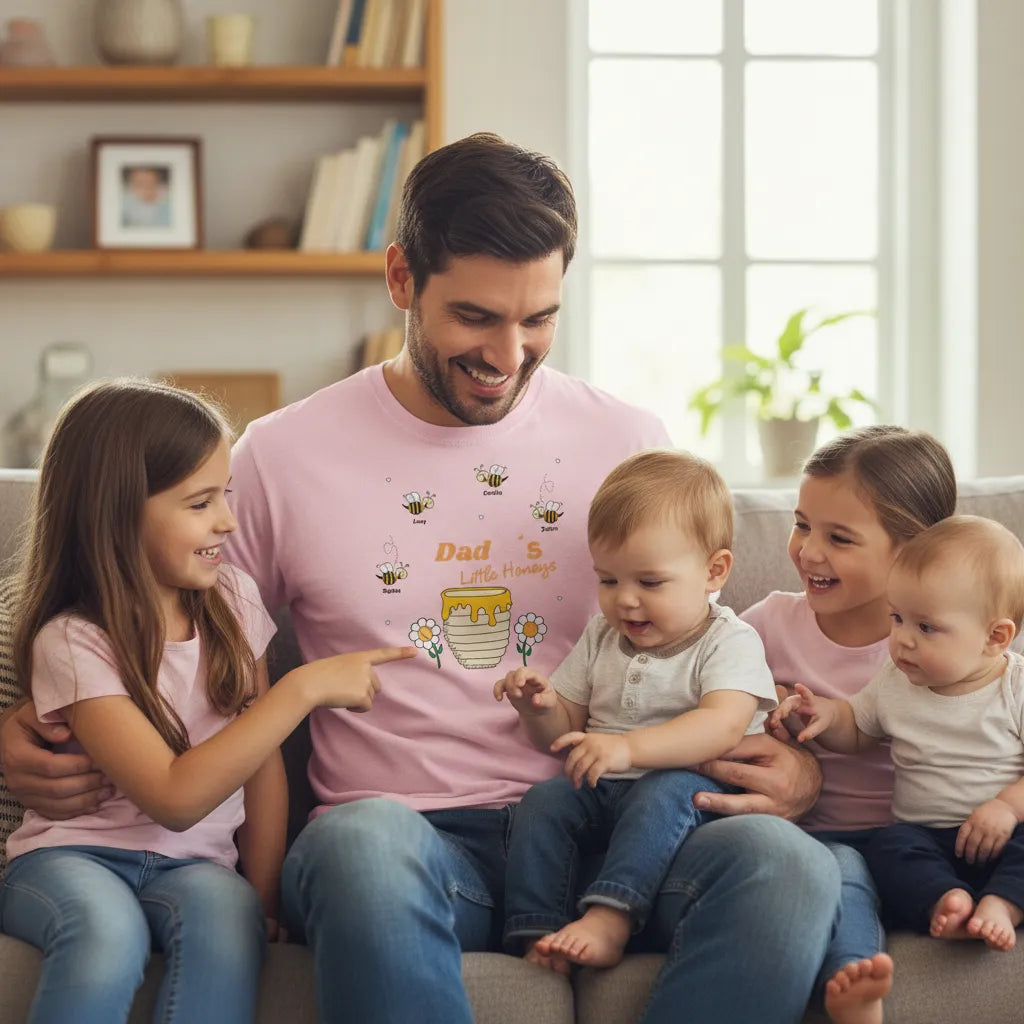 Personalized Family Bee Graphic Design, Custom Father-Child Matching T-Shirt, The Heartwarming Gift For Father’s Day