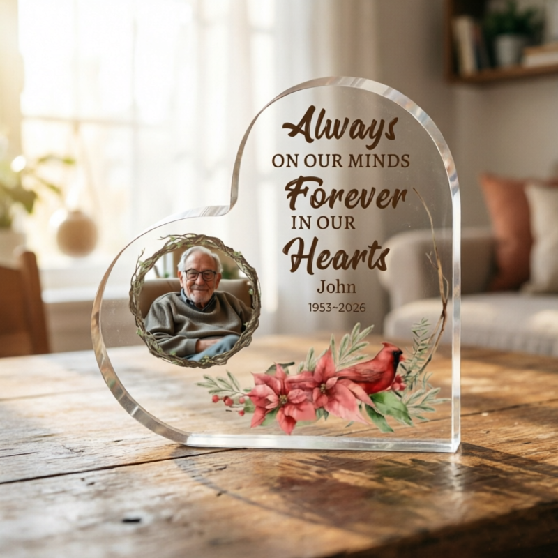 Heart - Shaped Transparent Acrylic Memorial Plaque, Personalized with Name, Birth - Death Years & Photo, Sympathy Gift for Family/Friends, Funeral Remembrance Keepsake