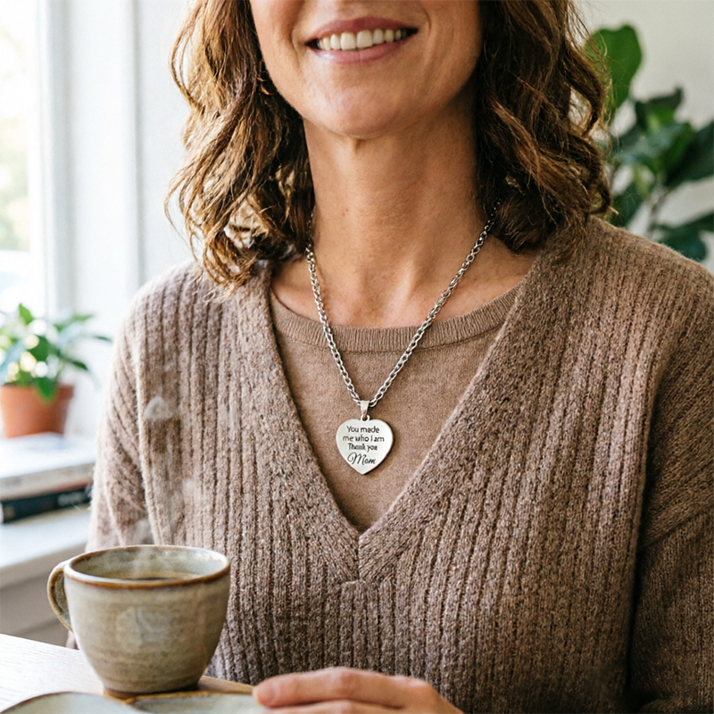 Personalized Heart Pendant Necklace, Titanium Steel Custom Photo & Quote Jewelry with Name & Font Choice, Gift for Mom, Daughter, Wife, Birthday, Mother’s Day, Anniversary