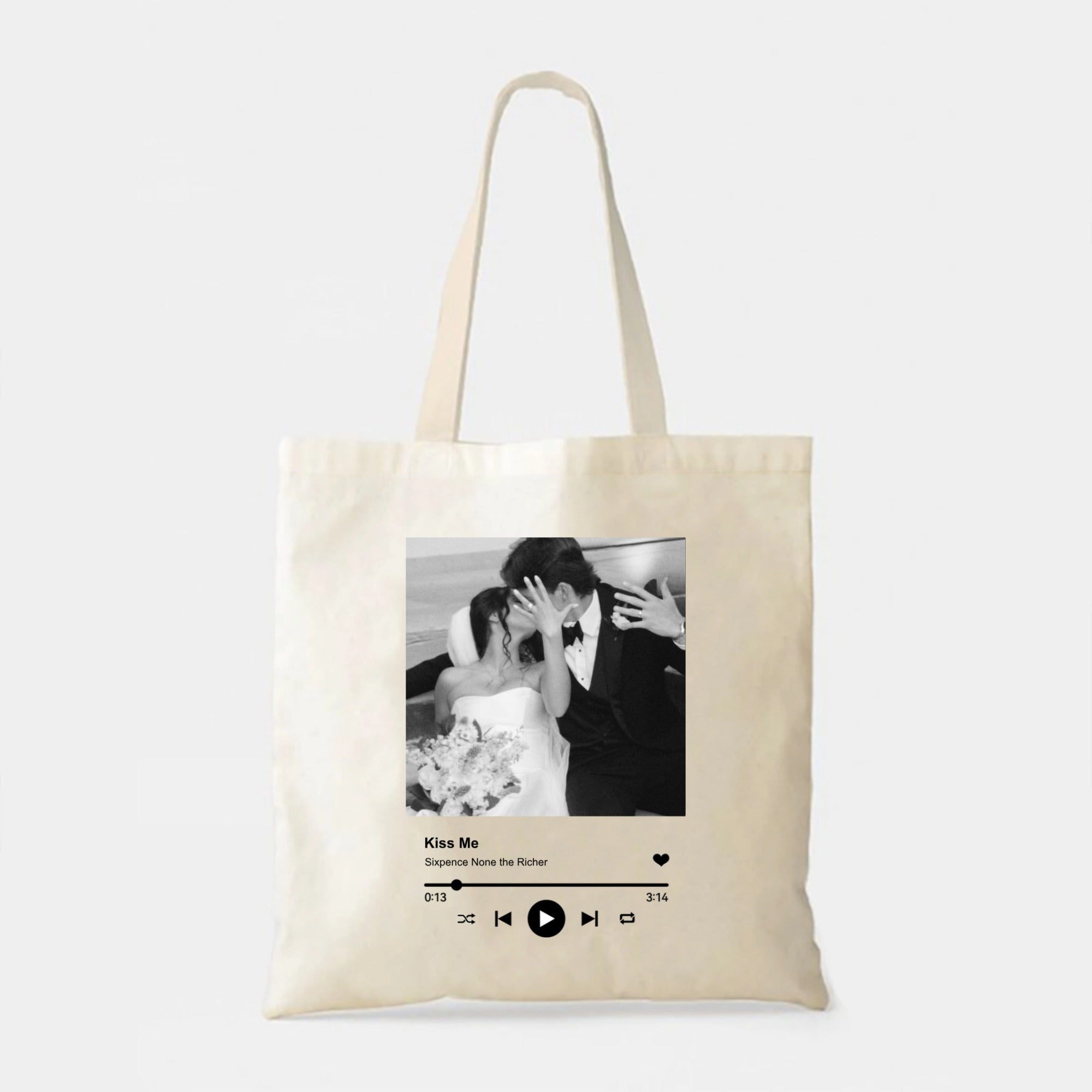 Custom Photo & Song Player Tote Bag, Personalized Canvas Bag, The Perfect Gift For Couples & Family