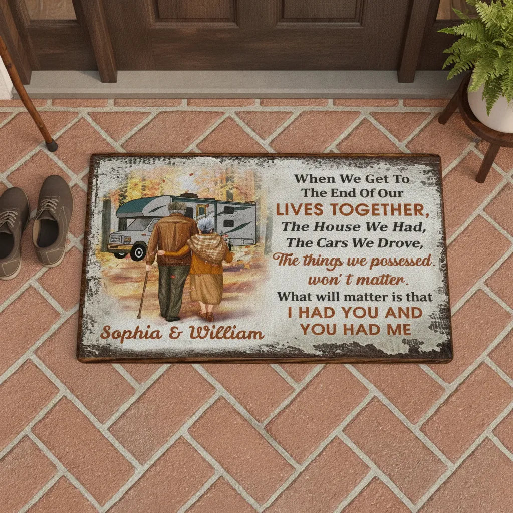 Personalized Heartwarming Companion Quotes & Elderly Couple Pattern Design, Custom Personalized Doormat, Perfect Gift For Lifelong Partners