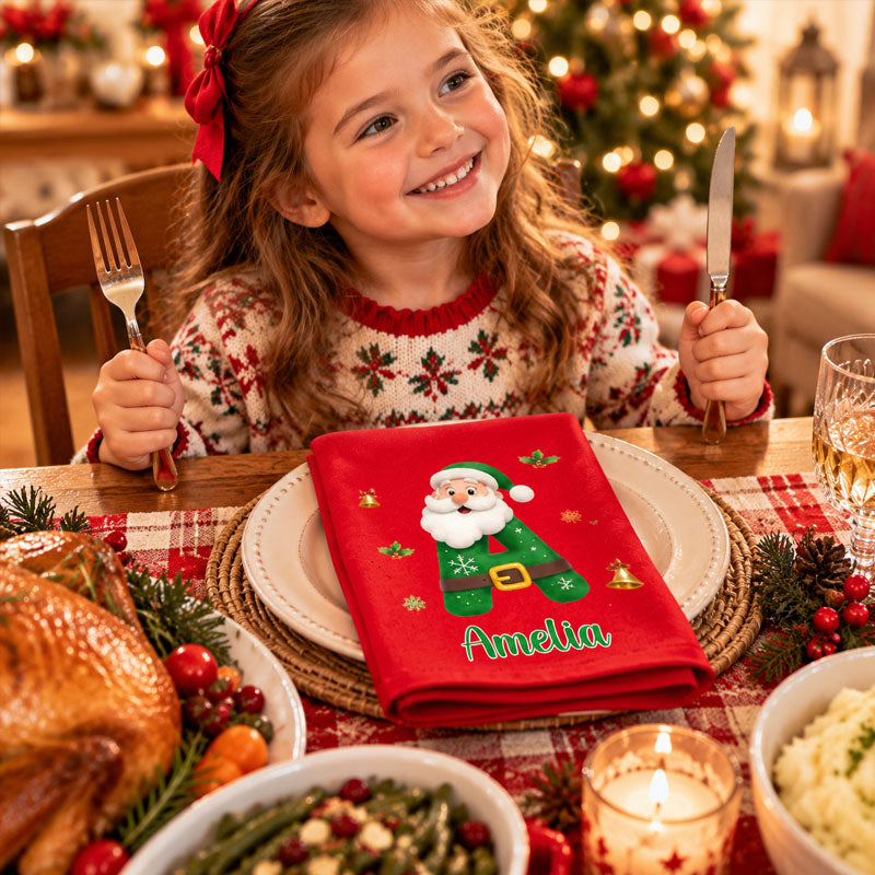 Personalized Cartoon Christmas Cotton Napkins with Custom Name Design, Lovely Christmas Gift for Family Gatherings, Great for Family and Friends