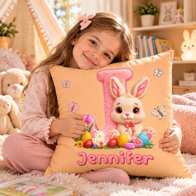 Personalized Pillow with Letter and Rabbit Design, Custom Name, Sweet Heartfelt Gift for Kids