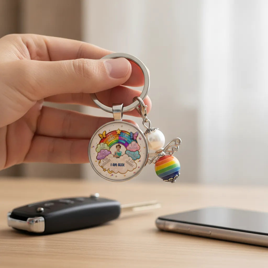 Personalized Back-to-School Keychain Design, Customizable Name & Photo Keyring Product, Perfect Gift For Kids