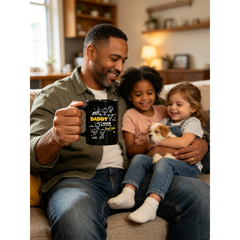 Personalized Custom-Made Best Dad Mug. It Can Be Customized With Children's Doodle Patterns And Names. It's A Creative Gift For Fathers And Family Members