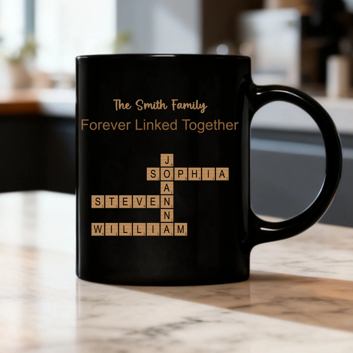 Brothers & Sisters Forever Linked Together Crossword Puzzle Art Personalized Mug, Gift For Brothers, Sisters, Siblings, Family