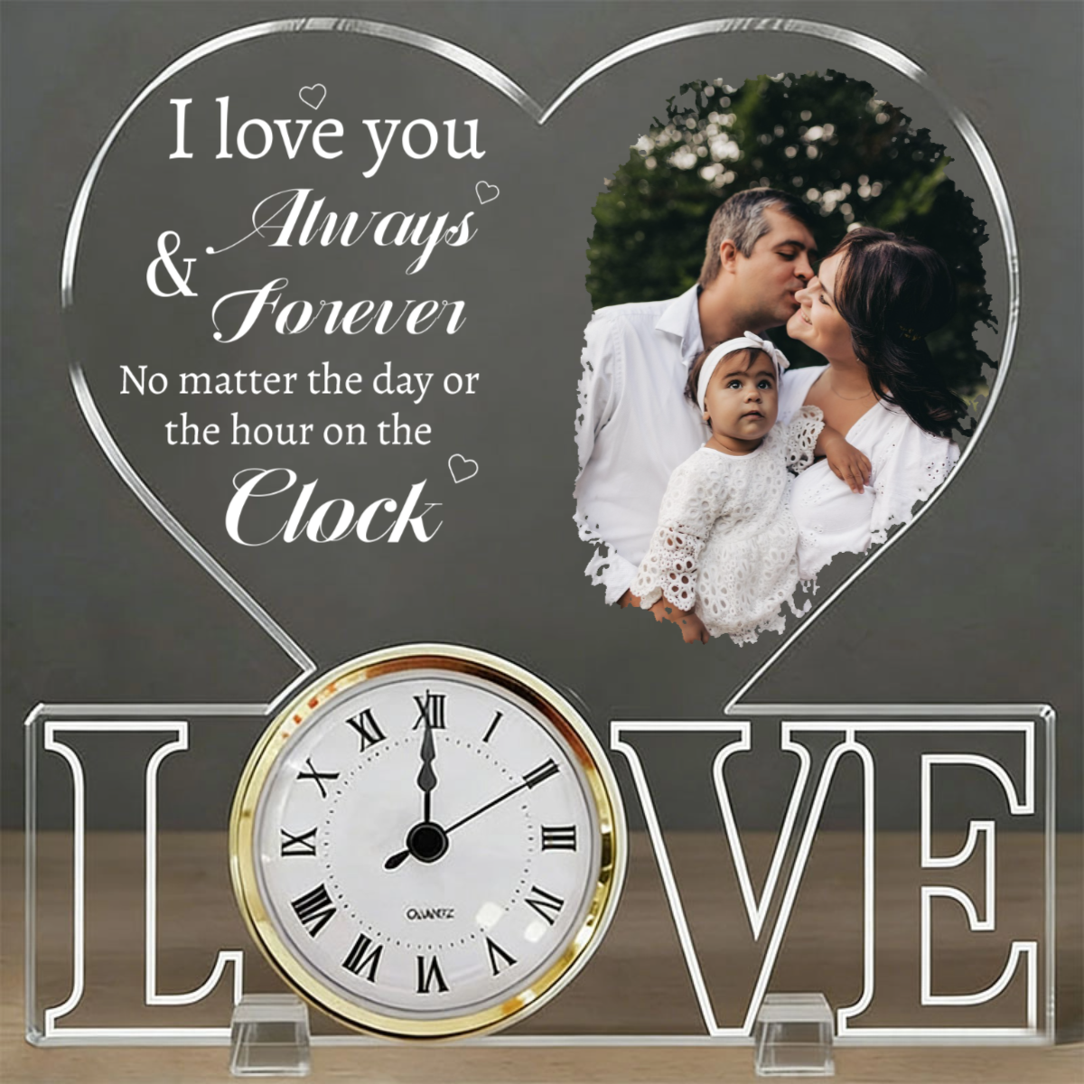 Heart-Shaped Photo Desktop decorations with Clock, Couple Gift for Anniversaries, Weddings, Valentine's Day