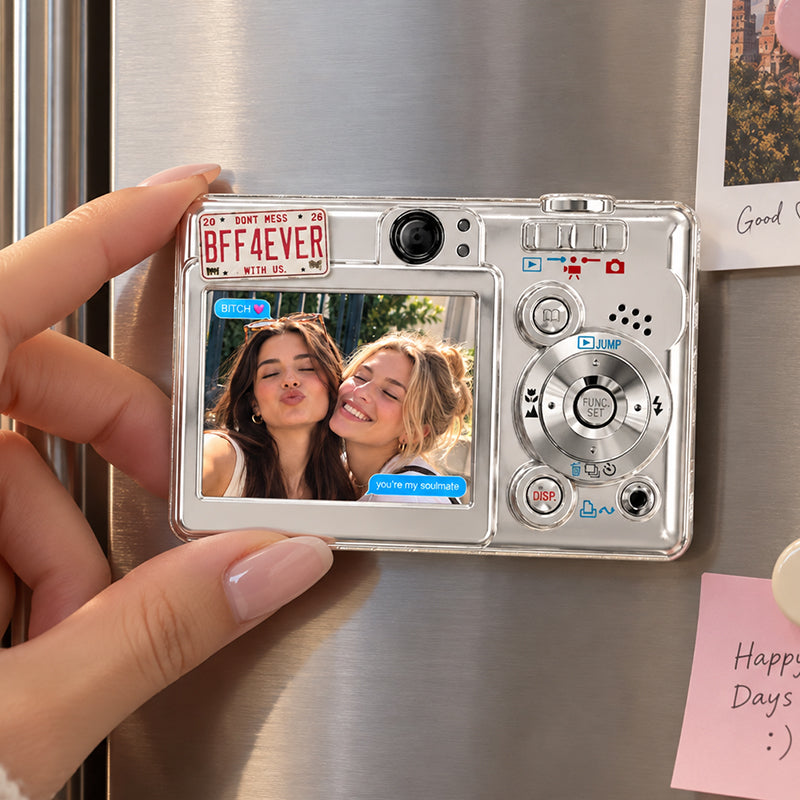 Personalized Besties Y2K Digital Camera Photo Uploaded Acrylic Magnet, Gift for Sisters, Bestie