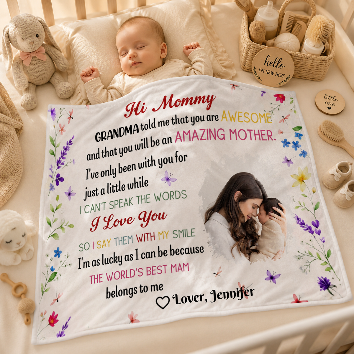 Personalized Baby Photo Blanket with Multiple Background Options & "The Best Mom Belongs To Me" Quote, Heartwarming Meaningful Gift for New Mothers
