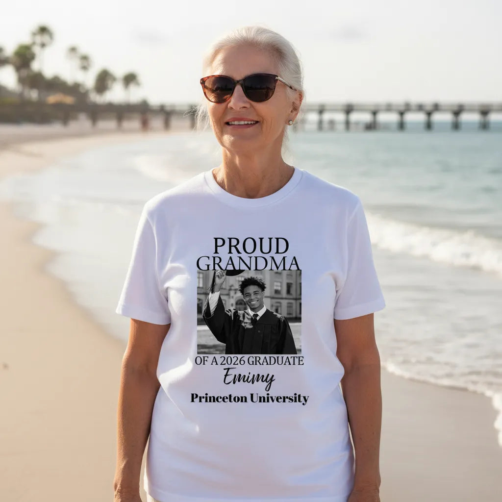 A Cotton Shirt With A Personalized Graduation Photo And Name, Perfect For Your Most Proud Grandchildren