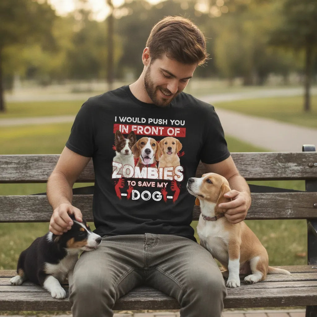 I Would Push You Zombies Save My Dog Cat Halloween Shirt