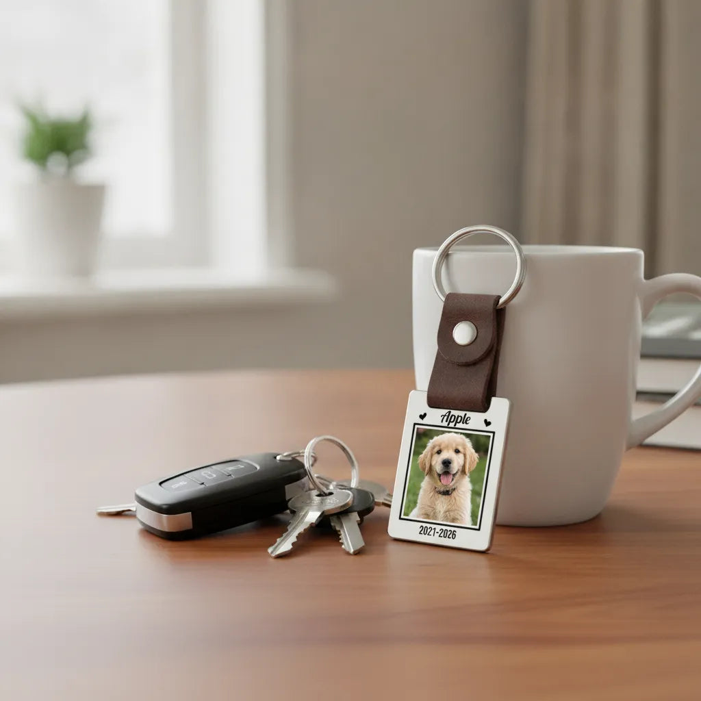 Personalized Remembrance Pet Portrait Design, Custom Leather Metal Keyring, Wonderful Gift For Pet Lovers Mourning Their Fur Baby