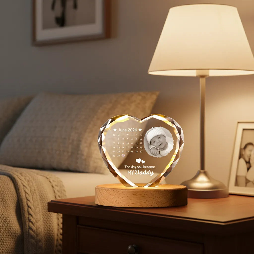 Personalized Customized Photo Calendar Heart-shaped Crystal Night Light. On The Day You Became My Father, This Is The Perfect Gift For Your Parents And Other Family Members