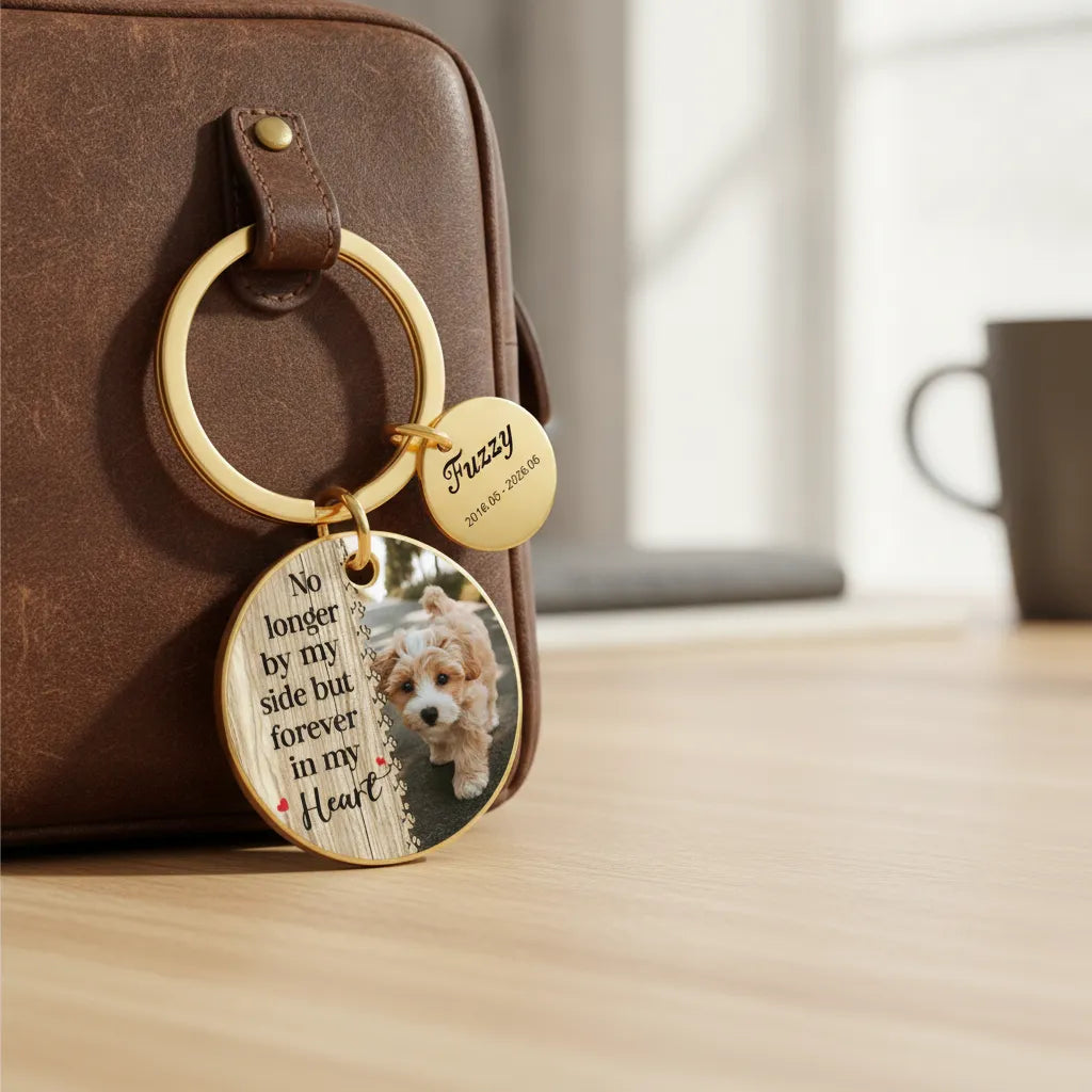 Personalized Pet Photo Keepsake Round Keychain, Meaningful Gift for Pet Owners