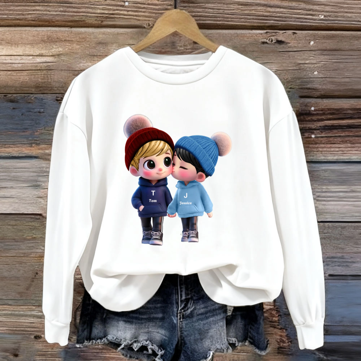 Customizable Cute Couple Kissing Printed Personalized T-shirt Custom Name Gift forCouples, Boyfriend & Girlfriend