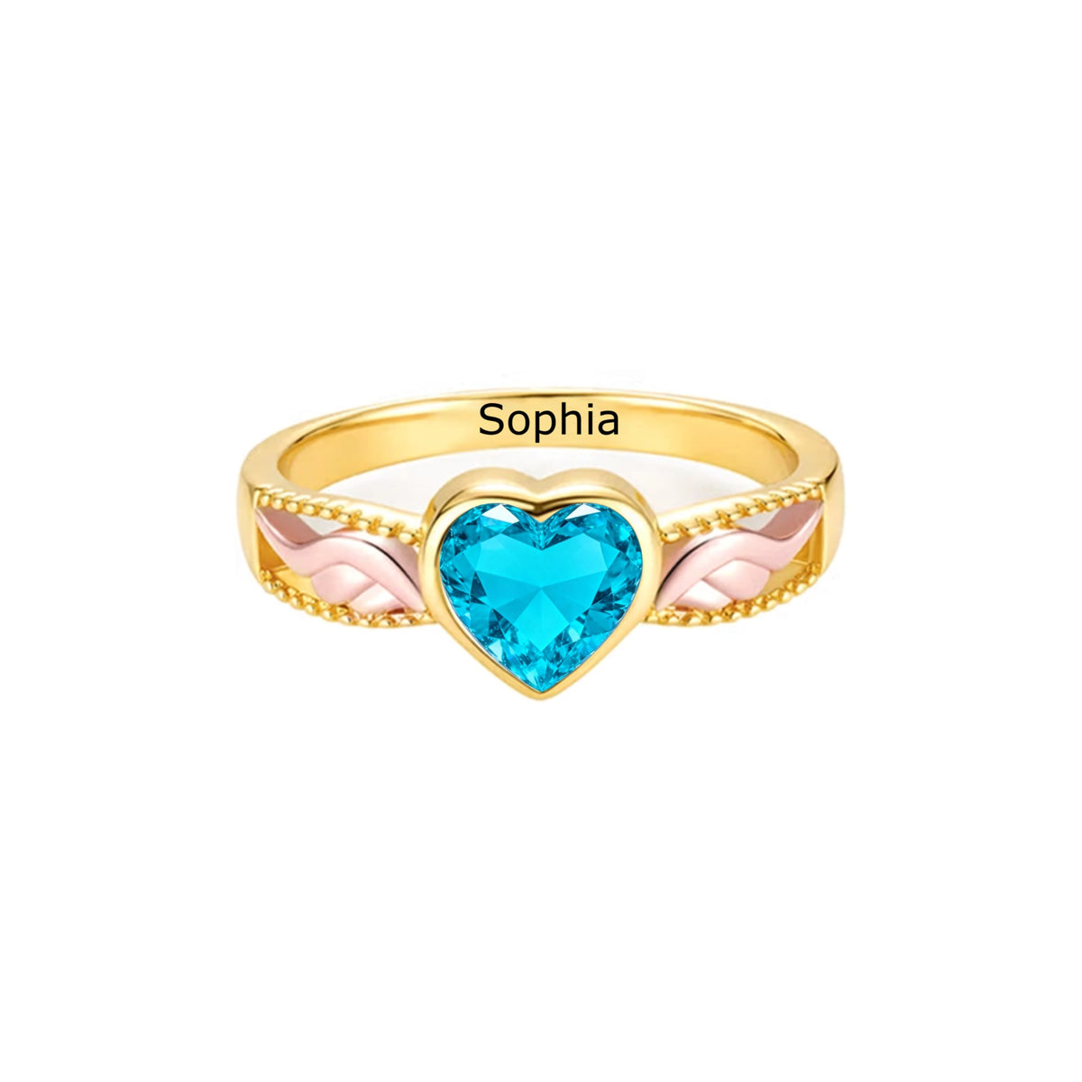Personalized Angel Wings Birthstone Sterling Silver Ring with Engraved Name Dainty Jewelry Birthday Anniversary Gift for Woman