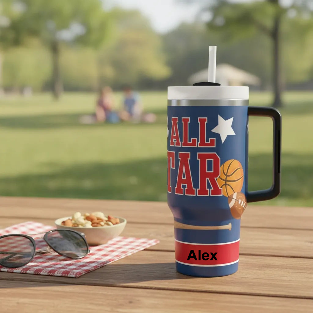 Custom Cute Travel Tumbler Custom Name Fun Graphic Stainless Steel Water Cup with Handle & Lid Back to School
