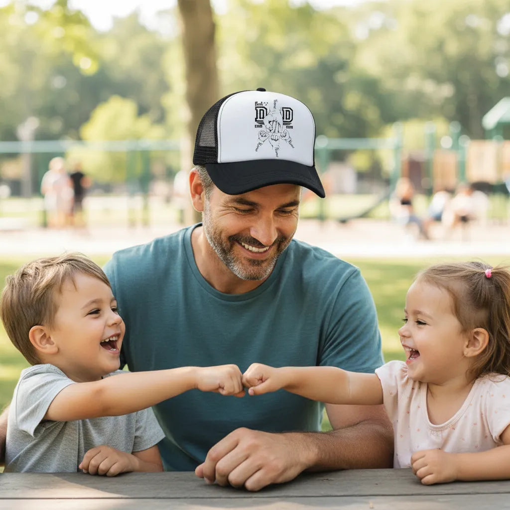 Personalized "Best Dad Ever" Fist Bump Trucker Hat Design, Customizable Dad Cap, The Perfect Gift For Fathers