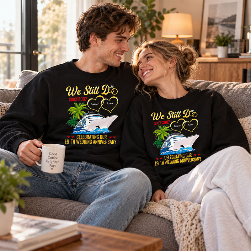 Personalized Wedding Anniversary Sweatshirt, Custom Cruise Couple Pullover, Honeymoon Gift for Husband and Wife