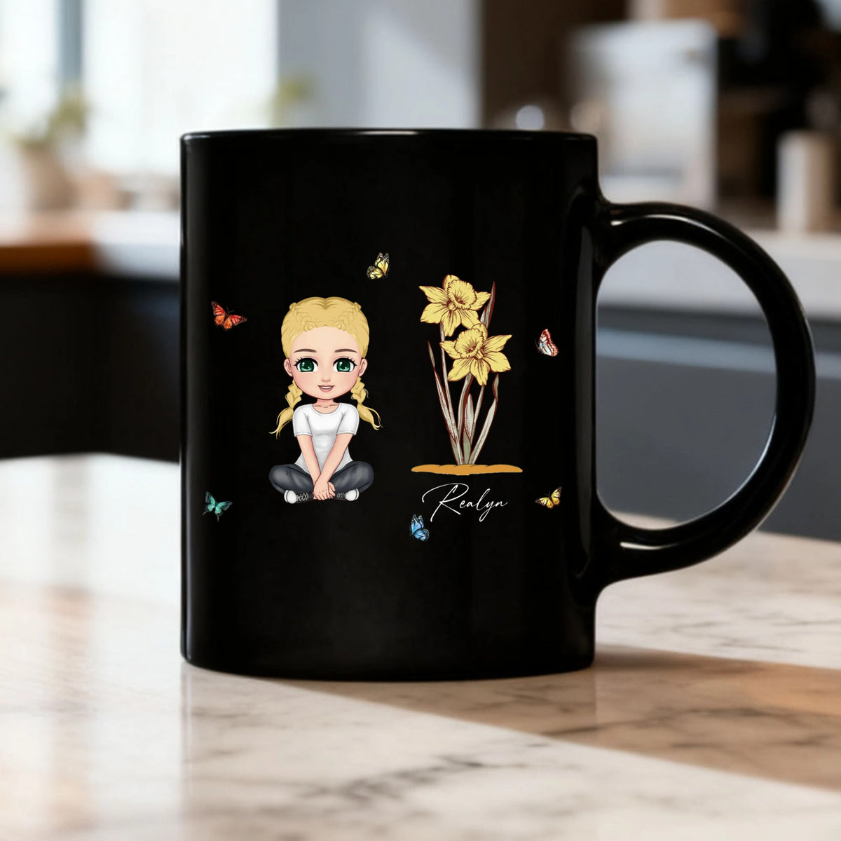 Personalized Cute Cartoon Women Girl Birth Flower Cotton Coffee Mug with Name Birthday Mother's Day Just Because Gift for Her